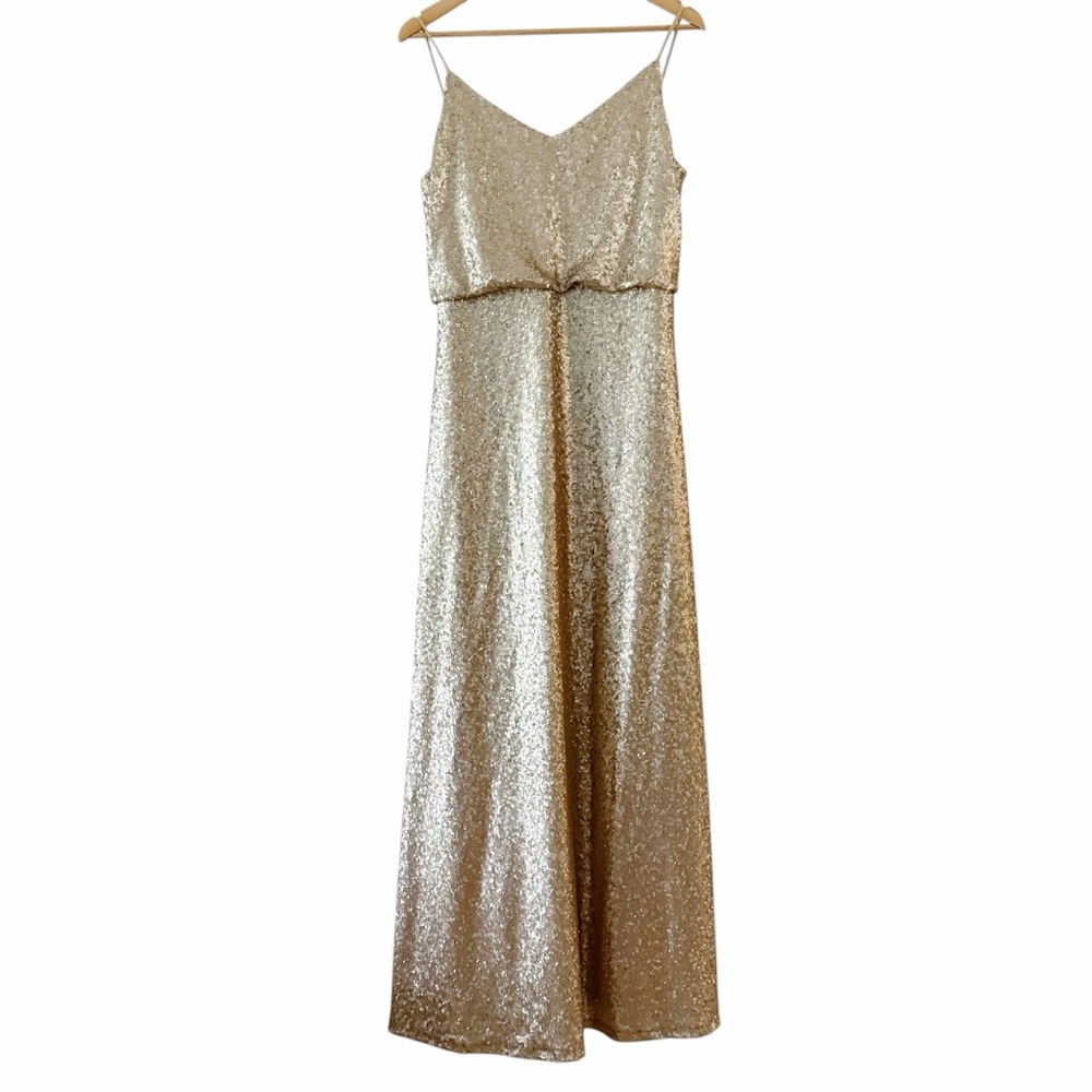 Jenny Yoo Gold Sequin Dress Formal Gown Size 12 Jules Bridesmaid Prom Black Tie